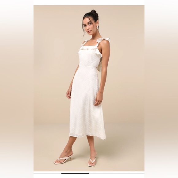 Lulu’s Sunkissed Style White & Beige Gingham Midi Dress - Picture 8 of 8